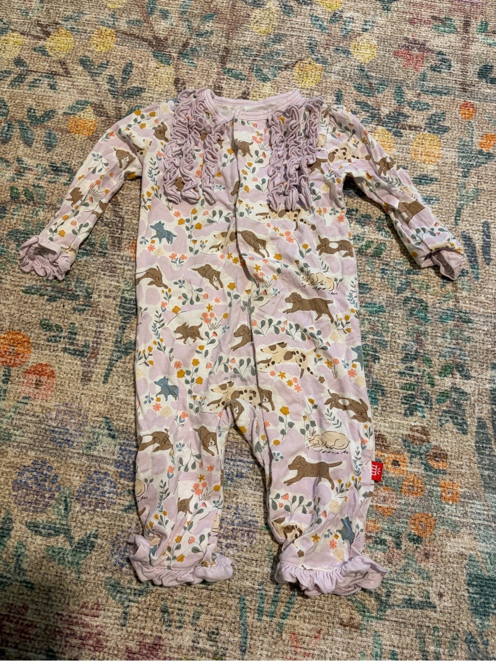 Pink Floral & Animal Print Magnetic Me Ruffle One-Piece for Kids